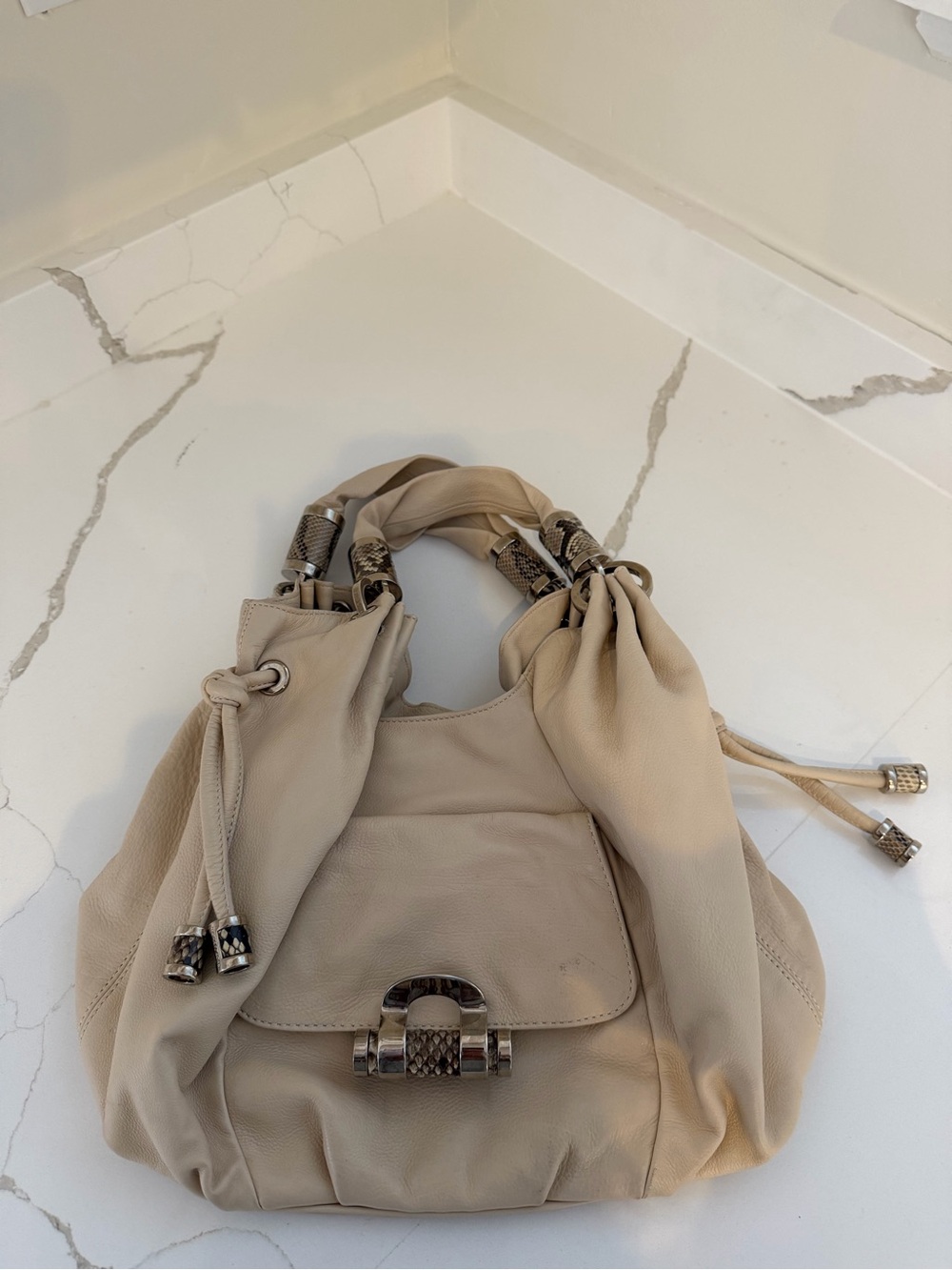 Michael Kors Cream Leather Hobo Shoulder Bag